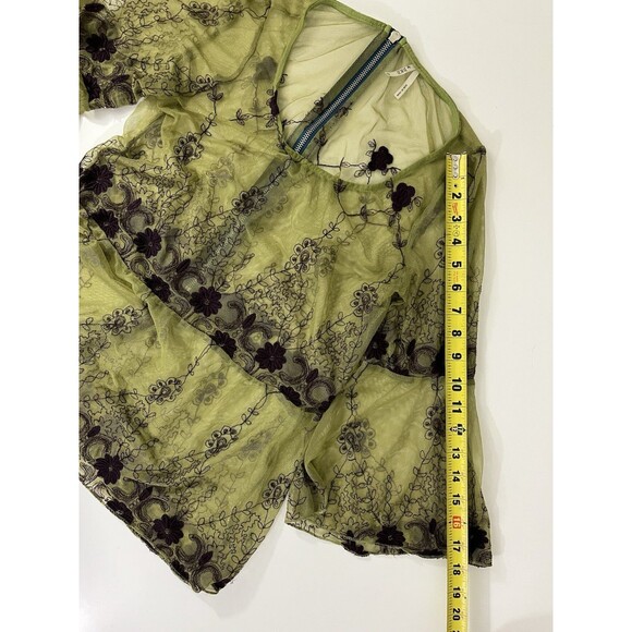 BKE Women’s Green Whimsy Goth Sheer Lace Bell Sleeve Babydoll Top Fairy Sz S - Picture 9 of 9